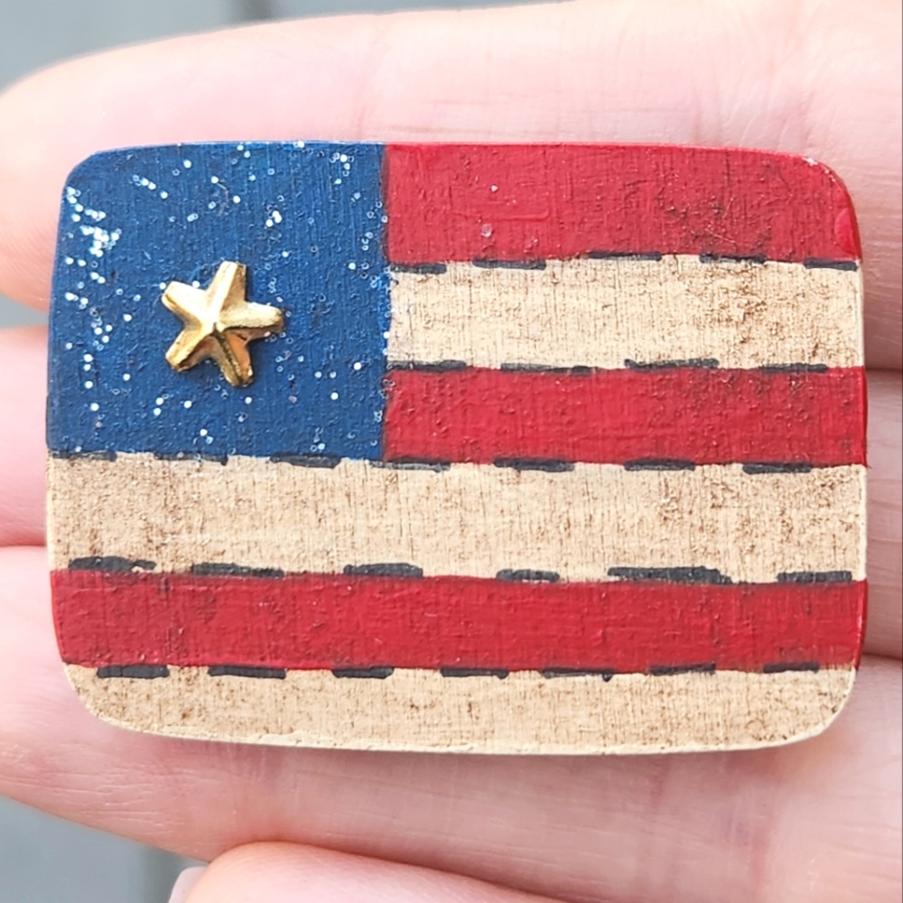 Anthropologie Handpainted Wooden American Flag Pin